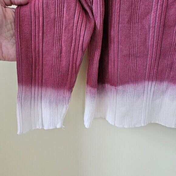 Zara Sweater Womens XL Wine Dipped White Cuffs Hem Scoop Neck Ribbed Knit Boho - Picture 8 of 12